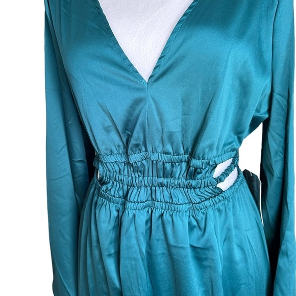 Justify Green Teal Long Sleeve Slit V-neck Maxi Dress Size M - Picture 17 of 17